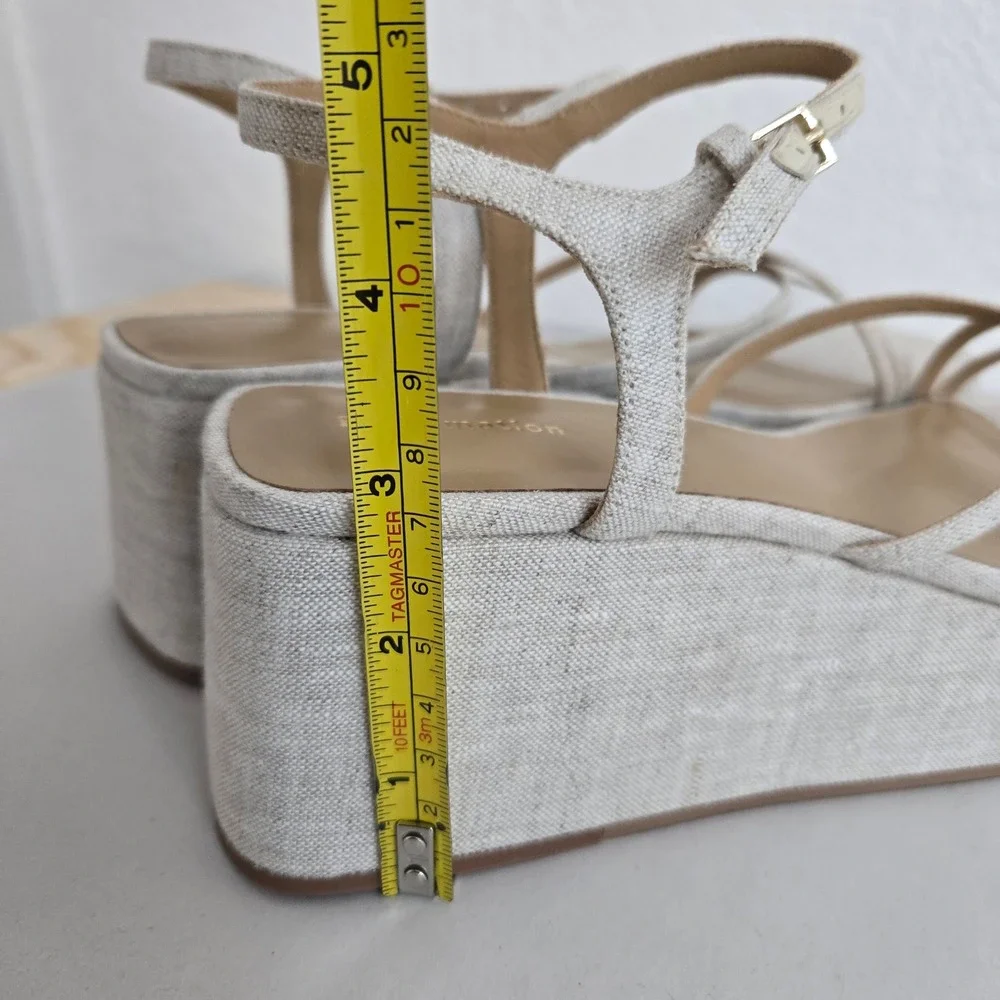New- Reformation Ivory Linen Strappy Wedge Sandals